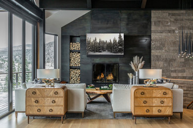 Example of a transitional living room design in Denver