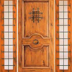 Door with Two Sidelites Exterior Prehung Knotty Alder,, Speakeasy - Front Doors
