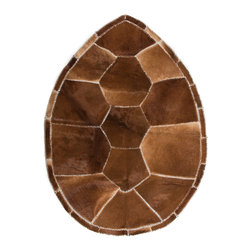Modern Cowhide Patchwork Area Rug, Turtle Shape, Handmade, Brown, 7'0"x5'2" - Area Rugs