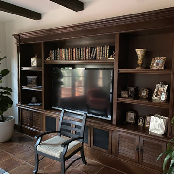 Dark brown built-in entertainment center