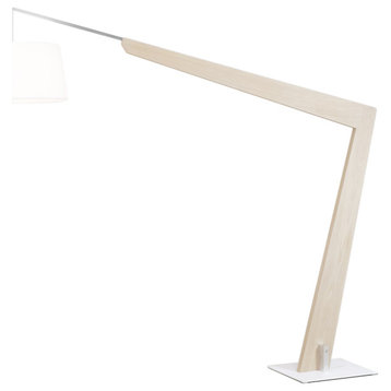 Valeo LED Floor Lamp Brushed Aluminum, White Washed Oak, White Linen Shade