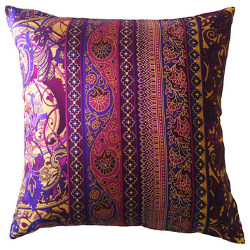 Fiore Tapestry Vintage Silk Print Stripe Pillow, Eggplant