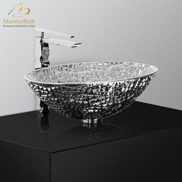 De Medici Luxury Ice Vessel Sink, 24-Karat Crystal, Silver