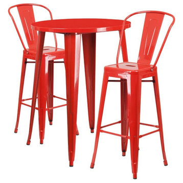 Flash Furniture 3 Piece 30" Round Metal Pub Set in Red
