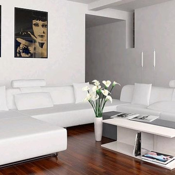 White Leather Sectional Sofa with Chaise