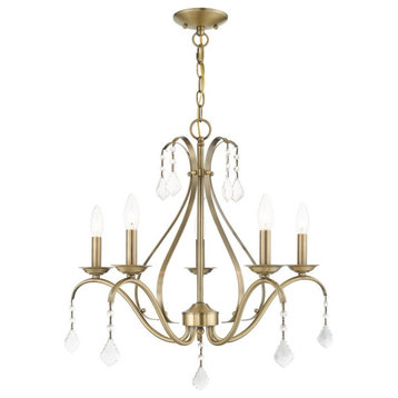 Traditional French Country Five Light Chandelier-Antique Brass Finish