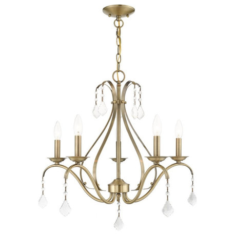 Traditional French Country Five Light Chandelier-Antique Brass Finish