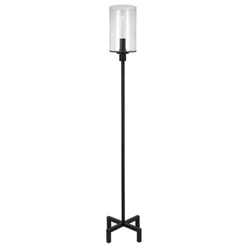 Panos 66.25 Tall Floor Lamp with Glass Shade in Blackened Bronze/Seeded