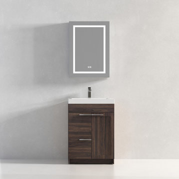 Freestanding Bathroom Vanity With Top Mount Sink, Cali Walnut, 24'' Acrylic Sink