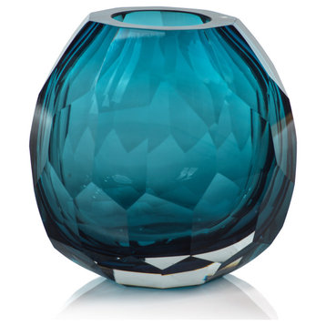 Nixie Hand Cut Blue Glass Vase, Medium