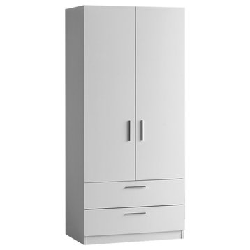Lyon Freestanding Wardrobe Cabinet Matte White With Outside 2-Drawer, 2 Door