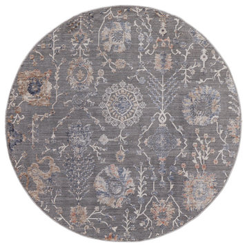 Weave & Wander Sybil Transitional Oriental Style Rug, Charcoal/Biscuit Tan, 5'-6
