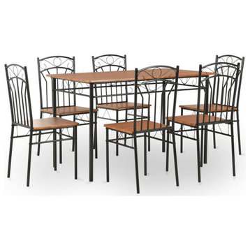 vidaXL Dining Table and Chair Kitchen Dining Set 7 Piece MDF and Steel Brown