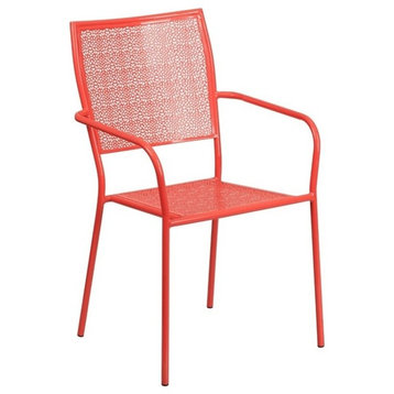 Bowery Hill Steel Metal Integrated Arms Patio Chair in Coral Pink