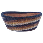 Bindah - Ata Bowl Royalty Swirl - This small oval handwoven ata bowl is handsewn with bronze, gold, silver, and black crystal-cut and round beads in a dramatic swirl pattern.  The Royalty Swirl is strong and durable for functional use or as a beautiful display piece in any room of your house.