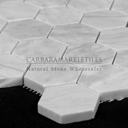 White Carrara Marble Italian Bianco Carrera 2" Hexagon Mosaic Tile Polished - Products
