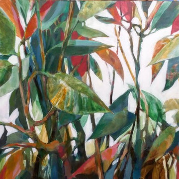 "STEMS AND LEAVES SERIES"; acrylic paintings on canvas and wood panel.