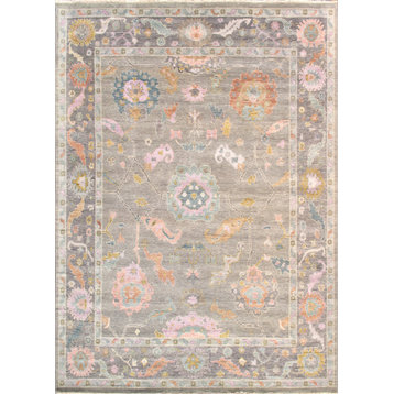 Oushak Collection Hand, Knotted Wool Area Rug, Silver, 9'11" X 14' 1"