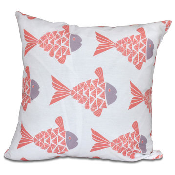 Fish Tales, Animal Print Outdoor Pillow, Coral, 18"x18"