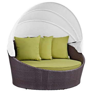 Modern Contemporary Outdoor Patio Canopy Umbrella Daybed Sofa, Green, Rattan