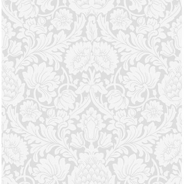 M1683 Bamburg Floral Metallic Damask Wallpaper in Grey Silver Colors
