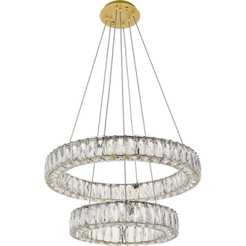 Maklaine 2 Tier 23.6" Round Royal Cut LED Chandelier in Gold