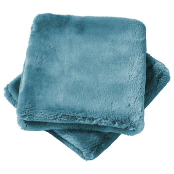 Heavy Faux Fur Throw Pillow Covers 2pcs Set, Silver Blue, 26''x26''