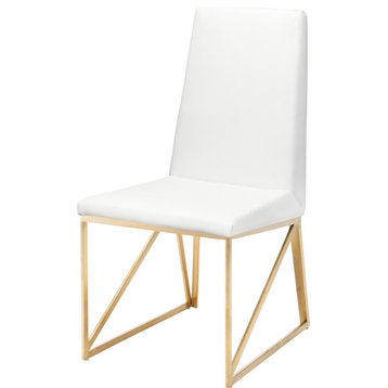 Gold Dining Chair, Faux Leather Dining Chair, Glam Luxe Chic Armless Chair, Whit