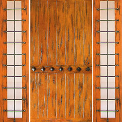 Door with Two Sidelites Entry Prehung Knotty Alder, Clavos - Front Doors