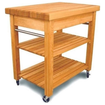 Pemberly Row Small Traditional Wood Butcher Block Kitchen Cart in Natural