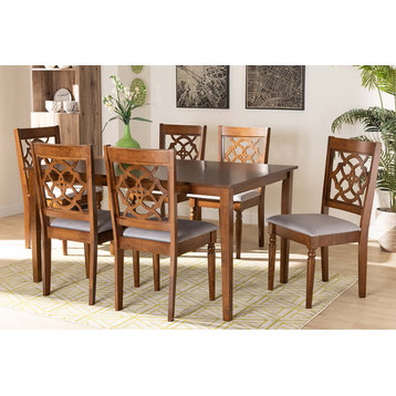 Roerick Contemporary Gray Fabric and Walnut Brown Wood 7-Piece Dining Set
