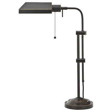 Metal Rectangular Desk Lamp With Adjustable Pole, Black