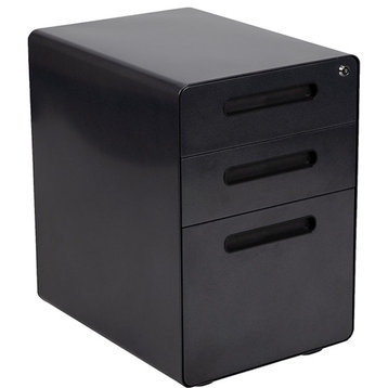 Flash Ergonomic 3-Drawer Mobile Filing Cabinet, Black
