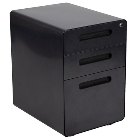 Flash Ergonomic 3-Drawer Mobile Filing Cabinet, Black