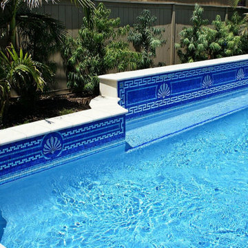 Mosaic band along the raised pool wall, San Diego