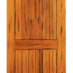 RA-450 Round Top Plank Grooved 2-Panel Tropical Rustic Hardwood Entry Single Doo - Front Doors