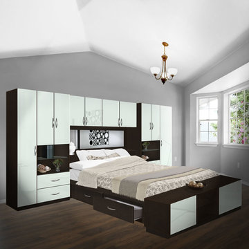 Lincoln 4 Drawer Platform Bed w Pier Mirrored Headboard & Footboard