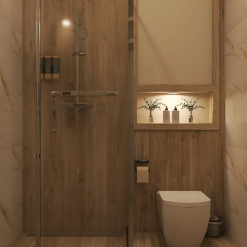 Compact Bathroom Storage with an Illuminated Wall Niche