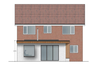 Domestic Ground Floor Extension Durham - Timber Render Flat Roof Oriel Window