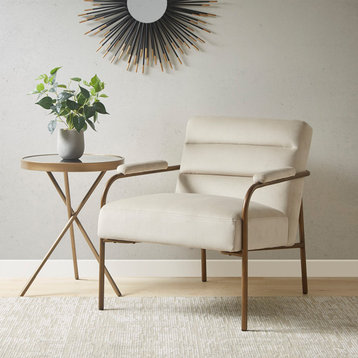 Madison Park Lampert Modern Velvet Low Back Lounge Chair With Bronze Legs, Beige