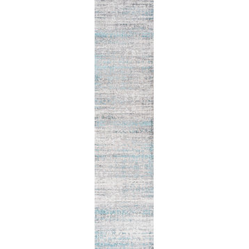 Tidal Modern Strie' Area Rug, Gray/Turquoise, 2'x10'