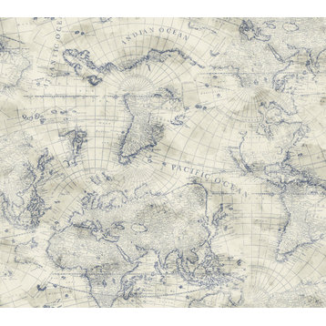 York Wallcoverings PSW1132RL Map Peel and Stick Wallpaper Blue