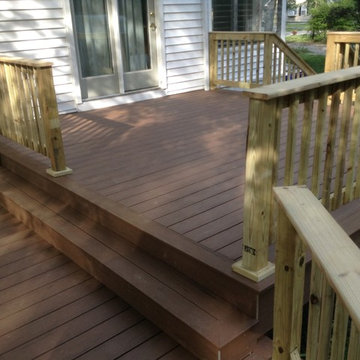Timbertech Terrain Deck (Brown Oak) with pressure treated decking.