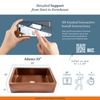 Adams Copper 33" Single Bowl Farmhouse Apron Front Undermount Kitchen Sink
