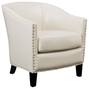 GDF Studio Carlton Tub Design Club Chair With Nailheads Accents, Ivory Leather