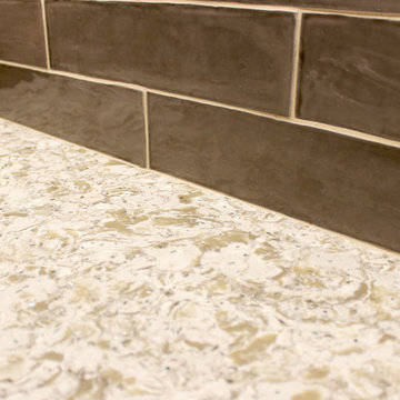 Transitional Cherry Kitchen with Beige and White Quartz Countertop ~ Akron, OH