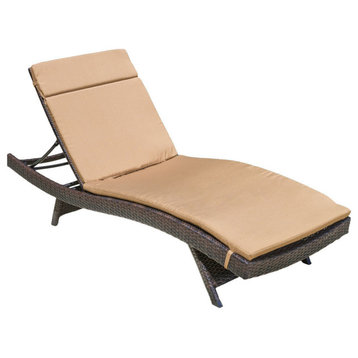 GDF Studio Solaris Outdoor Wicker Adjustable Chaise Lounge With Caramel Cushion,
