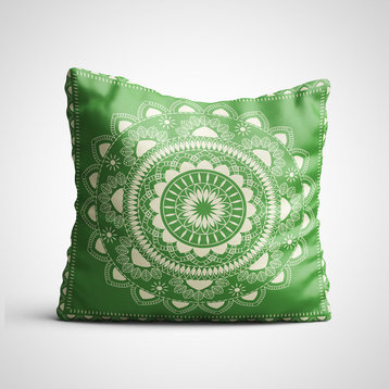 Boho Indian Mandala Green Throw Pillow Case