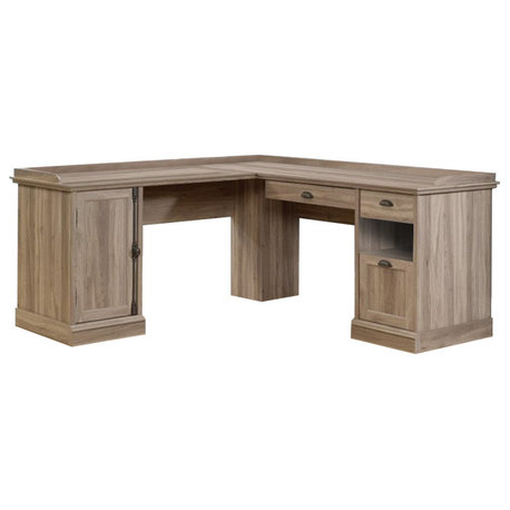 Sauder Barrister Lane Engineered Wood L-Desk in Salt Oak Finish