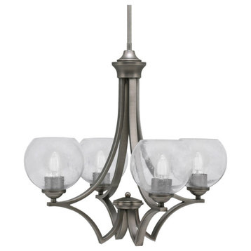 Zilo Uplight, 4 Light, Chandelier, Graphite Finish With 5.75" Clear Bubble Glass